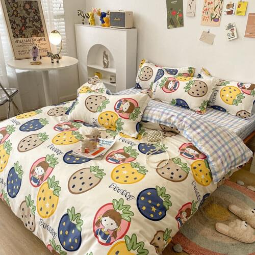 Girls Boys Bedding Set Cute Printed Single Size Contains Flat Sheets Bed Linen Duvet Quilt Cover Pillowcase Queen Full Bed Set