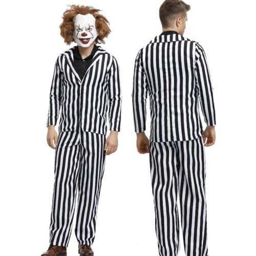 Adult Horror Sly Ghost Family Striped Clown Costume Halloween Terror Clown Fancy Party Cosplay halloween costume for men