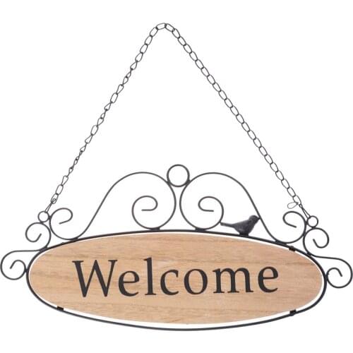 Creative Wooden Welcome Sign Iron Art Bird Decorative Wood Plaque Welcome Guide Board For Marry Wedding Scene Hanging Door Decor