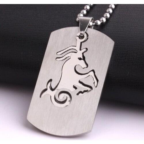 Square tags Constellation Capricornus 316L Stainless Steel pendant necklaces bead chain for men women wholesale