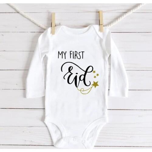 Cute Baby Long Sleeve Jumpsuit Casual Letter Print My First Eid Girl Boy Rompers Newborn Baby Clothes Hot Sale Baby Gifts