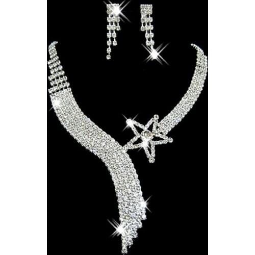 Trendy Female White Crystal Jewelry Set Charm Silver Color Star Dangle Earring For Women Cute Zircon Wedding Chain Necklace