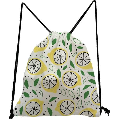 Cartoon Lemon Print Softback Bag Fruit Casual Drawstring Bags Preppy Style Backpack Portable Shoe Bag for School Unisex Book Bag