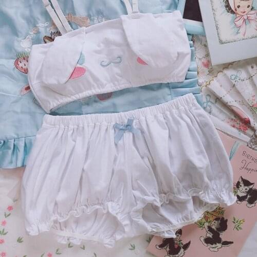 Soft cotton embroidered high school girls underwear set no steel ring tube top bra and underpants set white cartoon cute bras