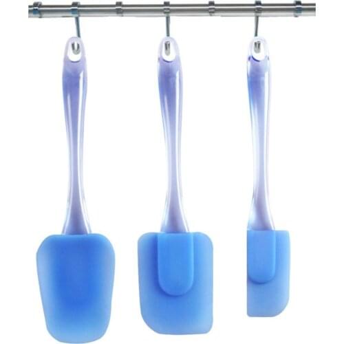 3-Pieces Square Pyrex Nonstick Heat Resistant Blue Scraper Set Silicone Spatulas, Silicone Heads and Crystal-like Plastic Handle
