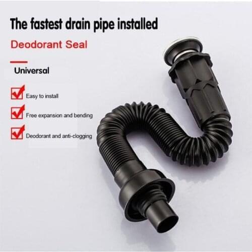 Glue-free Stainless Steel Drain Pipe Set Plumbing Hose Kitchen Flexible Retractable Sink Basin Water Drain Pipe