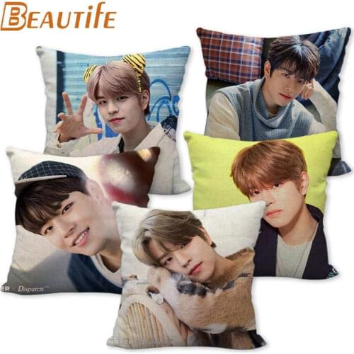 45X45cm Seungmin Stray Kids Pillow Cover Square Zipper Cotton Linen Fabric Pillow Cases Bedroom Home Decorative Boys Girls Gift