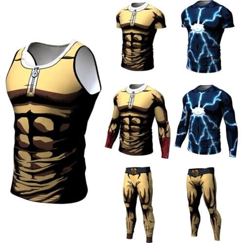 New Fashion Anime One Punch Men 3D Printed Saitam Ken Long Sleeve T shirt Tight Slim Tee Tops Tshirt Homme Mens Clothing