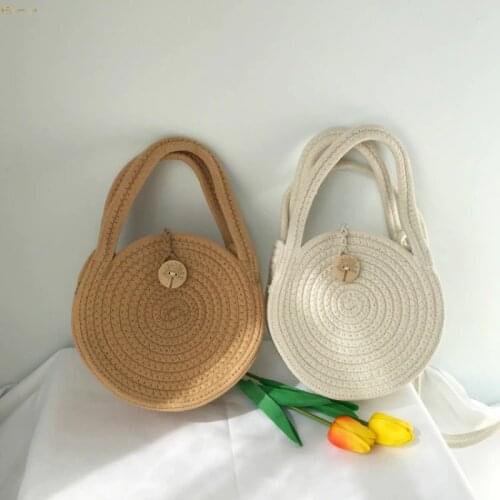 2020 new round cotton rope one shoulder woven bag beach bag forest straw woven bag small round cake messenger bag