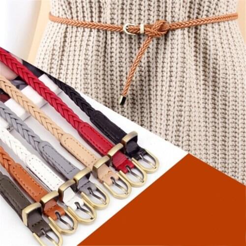 New PU Leather Braided Belt Womens Dress Thin Belt Golden Pin Buckle 100cm Width New Fashion Causal Waistband Designer Brand