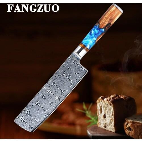 FANGZUO Cleaver Knives Damascus Steel 7 inch Japanese VG10 Chef Knife Solidified Wood Handle Vegetable Knives Best Nakiri Knife