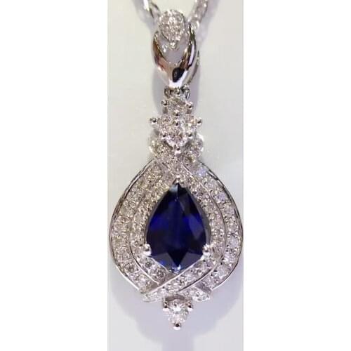 0.566ct+0.305ct 18K White Gold Natural Sapphire and Pendant Necklace Diamond inlaid 2017 Factory Direct New Arrival Fine Jewelry