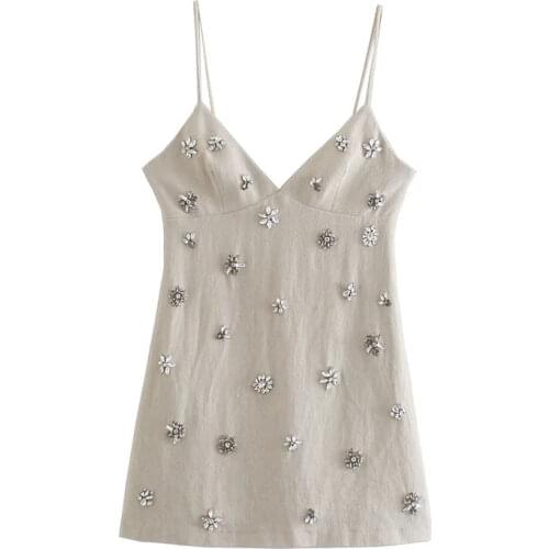 Nlzgmsj Za Women 2021 Chic Fashion Sleeveless Lnlay Mini Dress Vintage Thin Straps Summer Female Dresses Vestidos Mujer 202107