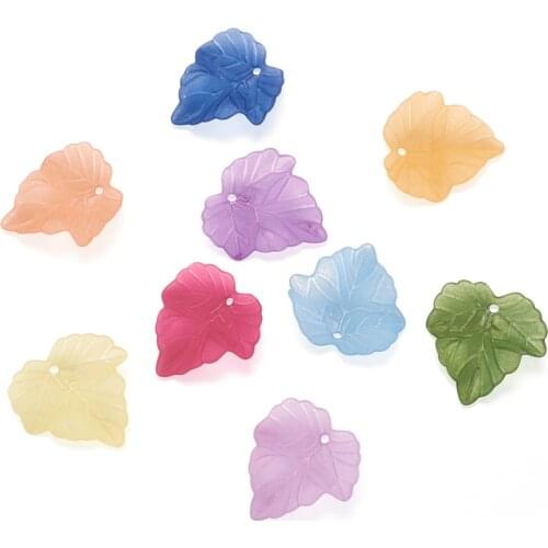 100pcs White Transparent Frosted Acrylic Leaf Pendants Charms for DIY Necklace Bracelet Earrings Jewelry Making 24x22.5x3mm