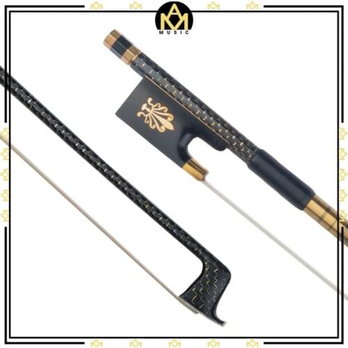Professional 4/4 Violin/ Fiddle Bow Golden And Silver Silk Braided Carbon Fiber Bow White Horsehair Ebony Frog Fast Response