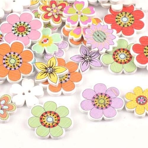 18-24mm 25pcs Mixed Flower Pattern Wooden Buttons For Clothing Sewing DIY Craft Scrapbook Home Decorative Garment Supplies m1515