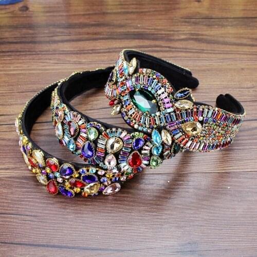 Luxury Full Colorful Crystal Baroque Vintage Tiara Headbands Bohemia Diamante Hairbands For Women Rhinestone Hair Accessories