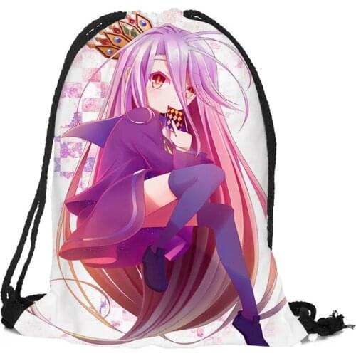 Custom NO GAME NO LIFE Backpacks Travel Softback Men Women Drawstring Bag School Girls Backpacks