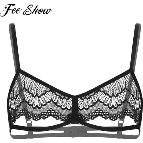 Sexy Hot Erotic Mens Sissy Lingerie Bralette Sheer Lace Wire-free Bra Top Adjustable Shoulder Straps Bras Top Sexy Men Nightwear