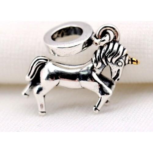 S925 Silver Bead Charm Unicorn & Gold Color Hanging Pendant Beads for Women Bracelet & Bangle DIY Jewelry