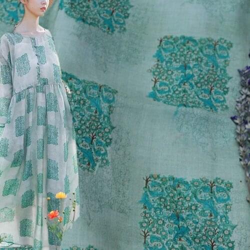Fresh green Natural Pure 100% ramie Linen cloth Printed fabric for dresses robe Summer thin diy handmade Sewing DIY