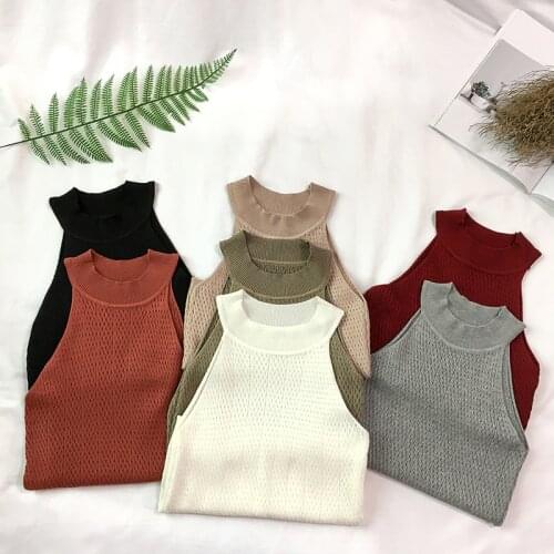 Knit Camis Top Women Knitting Off-shoulder Tank Crop Tops Girls Knitted Camisole Sleeveless Short Tee Shirts For Woman