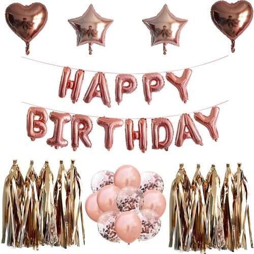 Rose Gold Wedding Birthday Party Balloons Happy Birthday Letter Foil Balloon Baby Shower Anniversary Event Party Decor Supplies