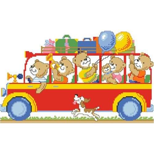 Top Quality Beautiful Lovely Counted Cross Stitch Kit Birth Record Certificate Baby Bear Bears Bus vervaco