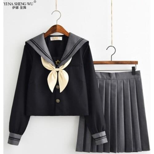 Japanese School Uniform For Girls Sweet Lolita Sailor Korean Uniforms Anime Cosplay Long Sleeve Shirt Pleated Skirt Student Set