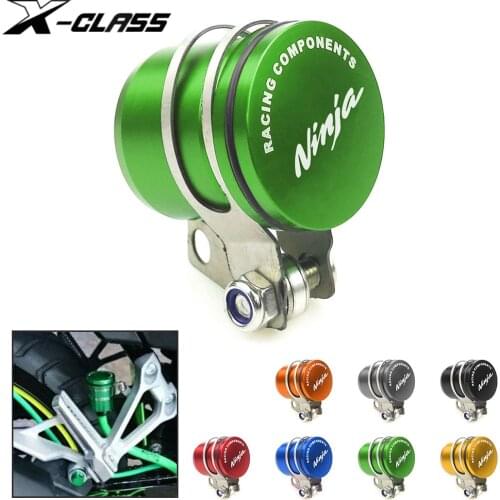 NINJA Motorcycle Rear Brake Tank Reservoir Oil Cup CNC Aluminum Accessories For Kawasaki Ninja 250 300 400 650 2013-2018 2019