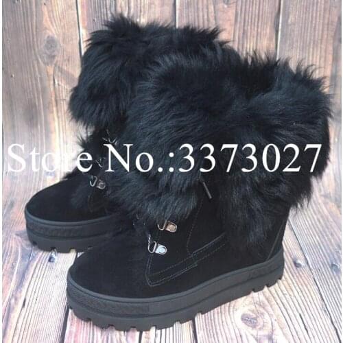 Woman Fashion Fur Platform Snow Boots Sexy 8cm Increasing Heel Warm Ankle Boots Lady New Comfortable Casual Boots Dropship