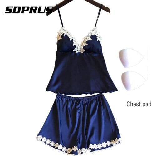 Two Piece Set pajamas sets Women Summer Sexy Plum-blossom Deep V-neck Nightwear Homewear Sleeveless Sleepwear