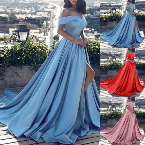 Women Evening Maxi Dress Off Shoulder High Slit Casual Elegant Floor Length Prom Dress for Wedding Party Formal Split Long Dress