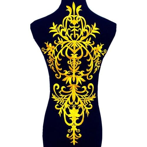 Gold Embroidered Patches Iron On Appliques Flower Dimija Vintage Diy Trims Shiny Metallic Gold And Silver 58cm*27cm