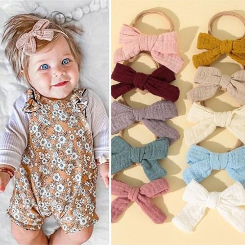 10Pcs/Set Princess Nylon Bowknot Baby Headband Sweet Solid Color Newborn Girl Hair Band Cute Soft Elastic Kid Toddler Headwear