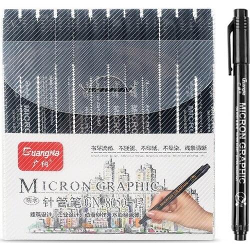 12pcs/set Waterproof Fade Proof Micron PenTip Fine Liner Black Sketch Water Marker Pen for Manga