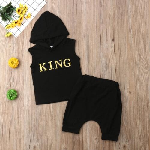 2020 Baby Summer Clothing Toddler Baby Boys Hooded Outfits Sleeveless Clothes Casual Letter Vest Bottoms Shorts 2PCS Set 0-3T