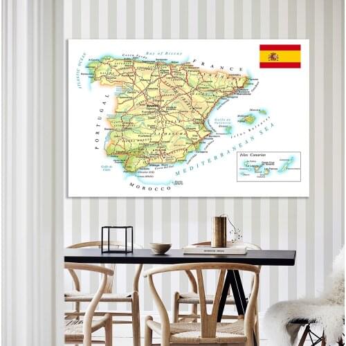 225*150cm The Spain Political and Transportation Map Non-woven Canvas Painting Wall Poster School Supplies Home Decoration