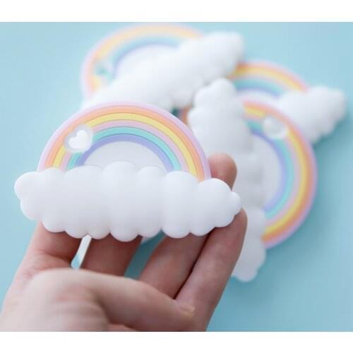 5PC Baby Teether Silicone Beads Rodent Rainbow Clouds BPA Free Food Grade Pandent Pacifier Chain Nursing Necklace Children Goods