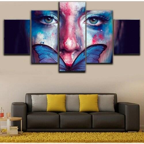 5 Piece Butterfly Women Eyes Colorful Poster Canvas Picture Print Wall Art Canvas Painting Wall Decor for Living Room No Framed