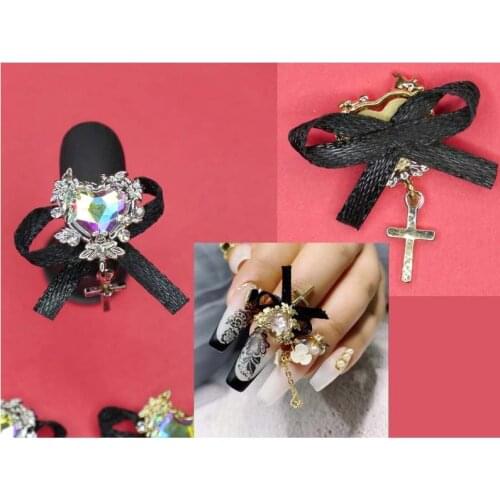 5pcs Bowtie Heart Crystal Nail charm/ AB Stone Gold Silver Rococo Victorian Royal nail jewelry /Nail polish UV gel Nail Supplies