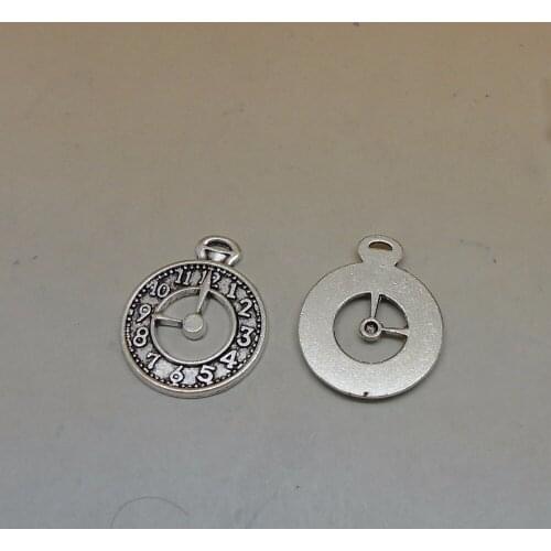 50Pcs/lot Antique Silver Clock Charms Fashion Vintage Tool Pendant 26x22mm Jewelry Accessories
