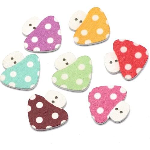 50Pcs Mixed Mushroom Shape 2Hole Wooden Buttons For Crafts Scrapbooking Sewing Clothing Decoration DIY Kid Apparel Accessories