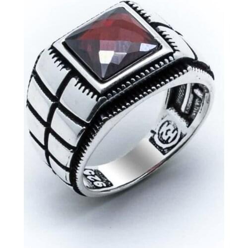 925 sterling Silver Red Zircon Stone Ring