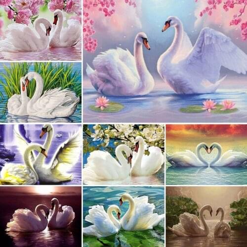 DIY 5D Diamond Painting Swans Cross Stitch Kit Full Drill Square Embroidery Mosaic Art Picture Of Rhinestones Home Decor Gift
