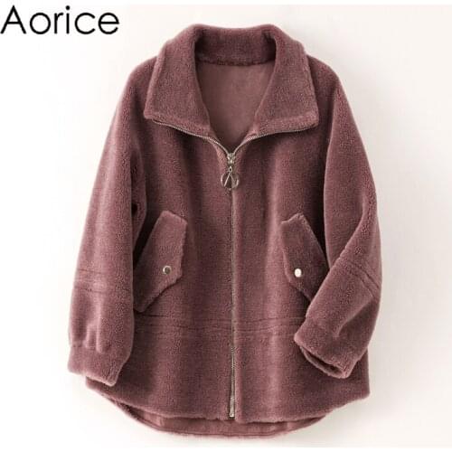 Aorice women real sheep fur jacket coat female wool fur trench plus size parkas coats jackets H985-A