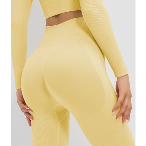 Elastic Seamless Yoga Leggings Cycling High Waist Sports Leggings Striped Push Up Women Fitness Pants Energy Climb Gym Clothing