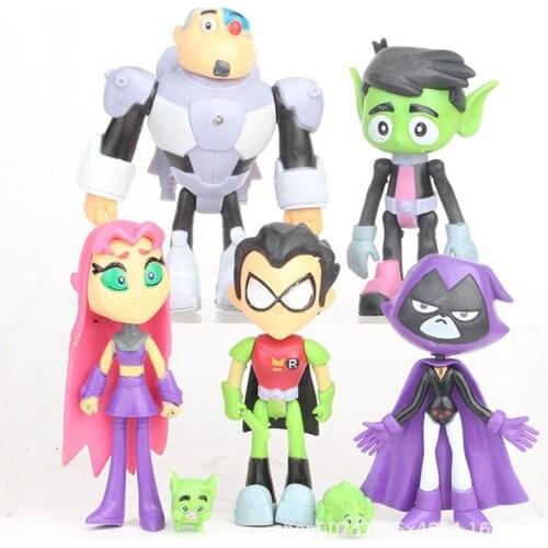 7pcs Anime Hero Model Figure Titan Toys Dolls Hero Robin Cyborg Starfire Raven Beast Action Figure Toys Gift For Kids