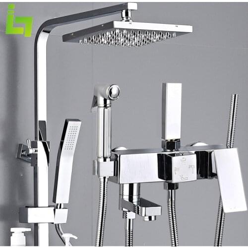 Chrome Shower Faucet Set Rainfall High Quality All Metal Bathtub Mixer Tap 4-way With Bidet Stainless Steel