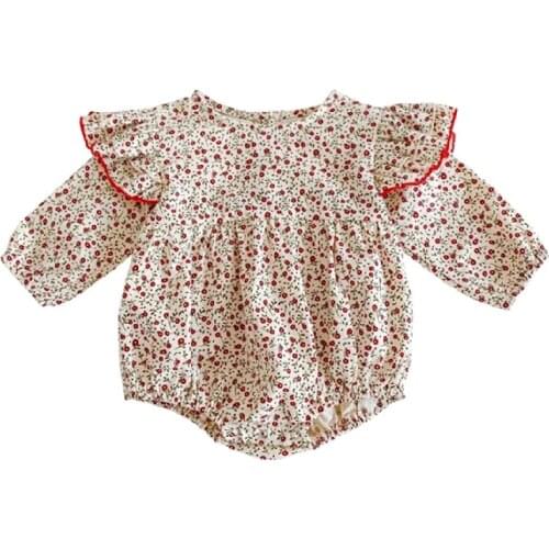 NewBorn Baby Romper for Girl Floral Flying Sleeve Jumpsuits 2021 Autumn New Long Sleeve Thicken Kids Clothes Girls 0-2 Years